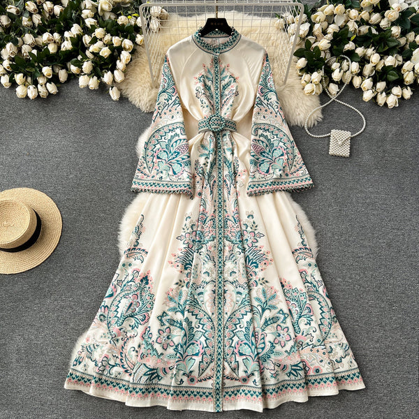 Vintage Flared Sleeve Floral Dress