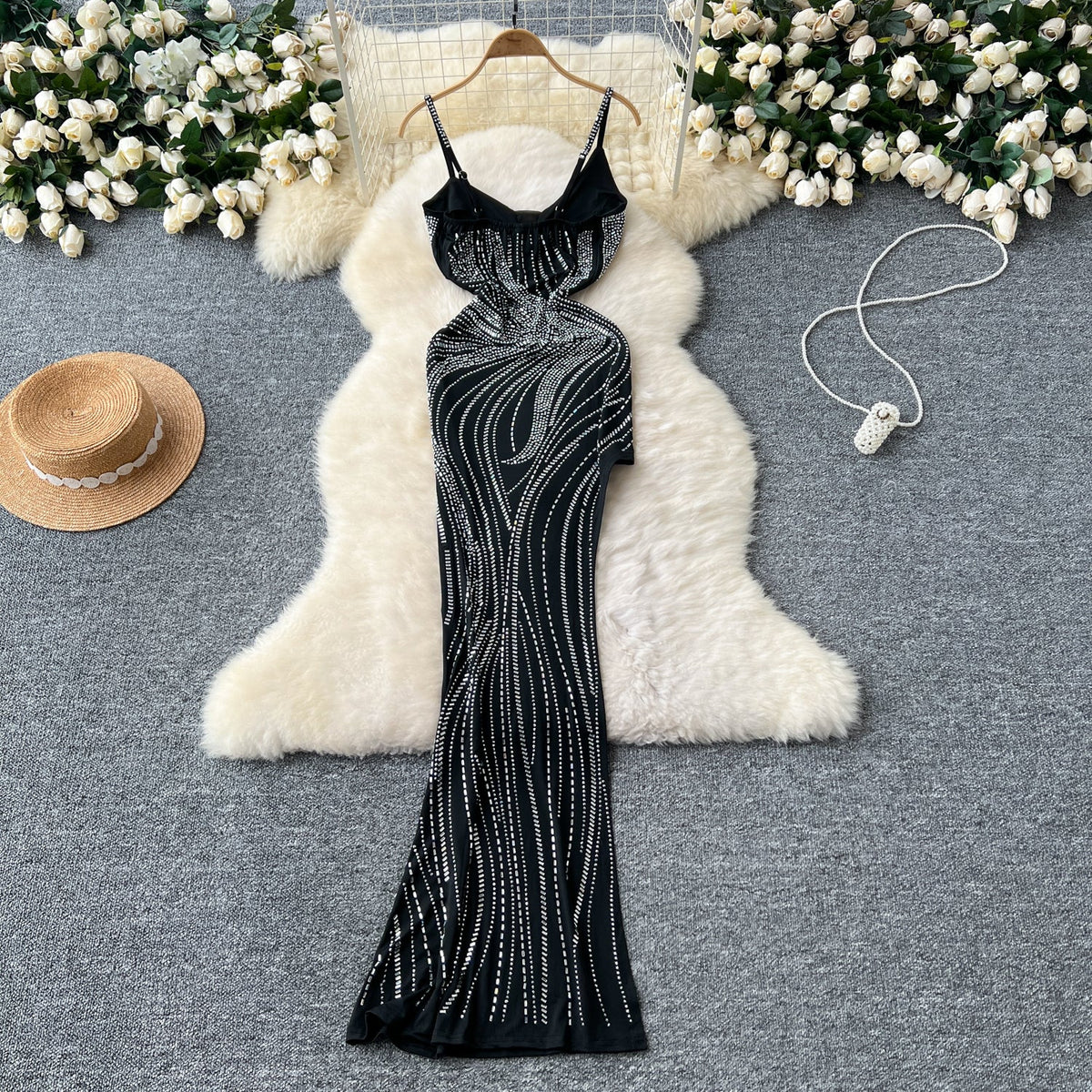 Rhinestone Studded See-through Slip Dress