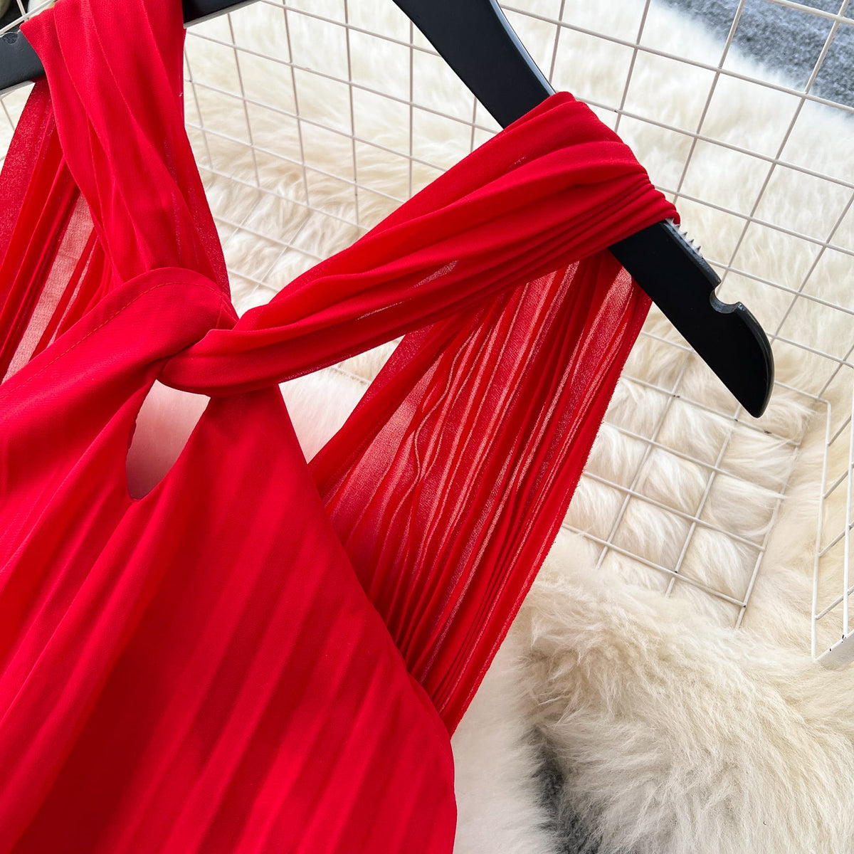 Solid Color Knotted Halter Dress