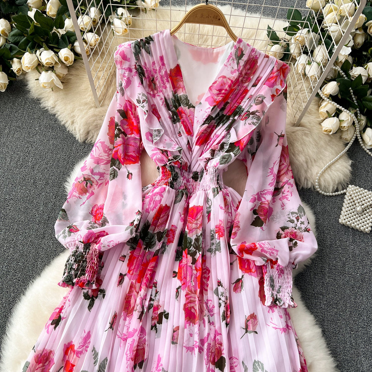 Fairy Pleated Floral Chiffon Dress