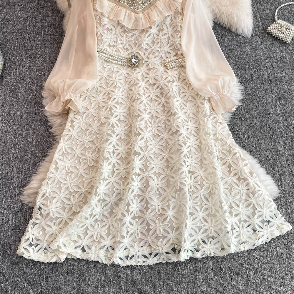 Courtly Beaded Delicate Lace Dress