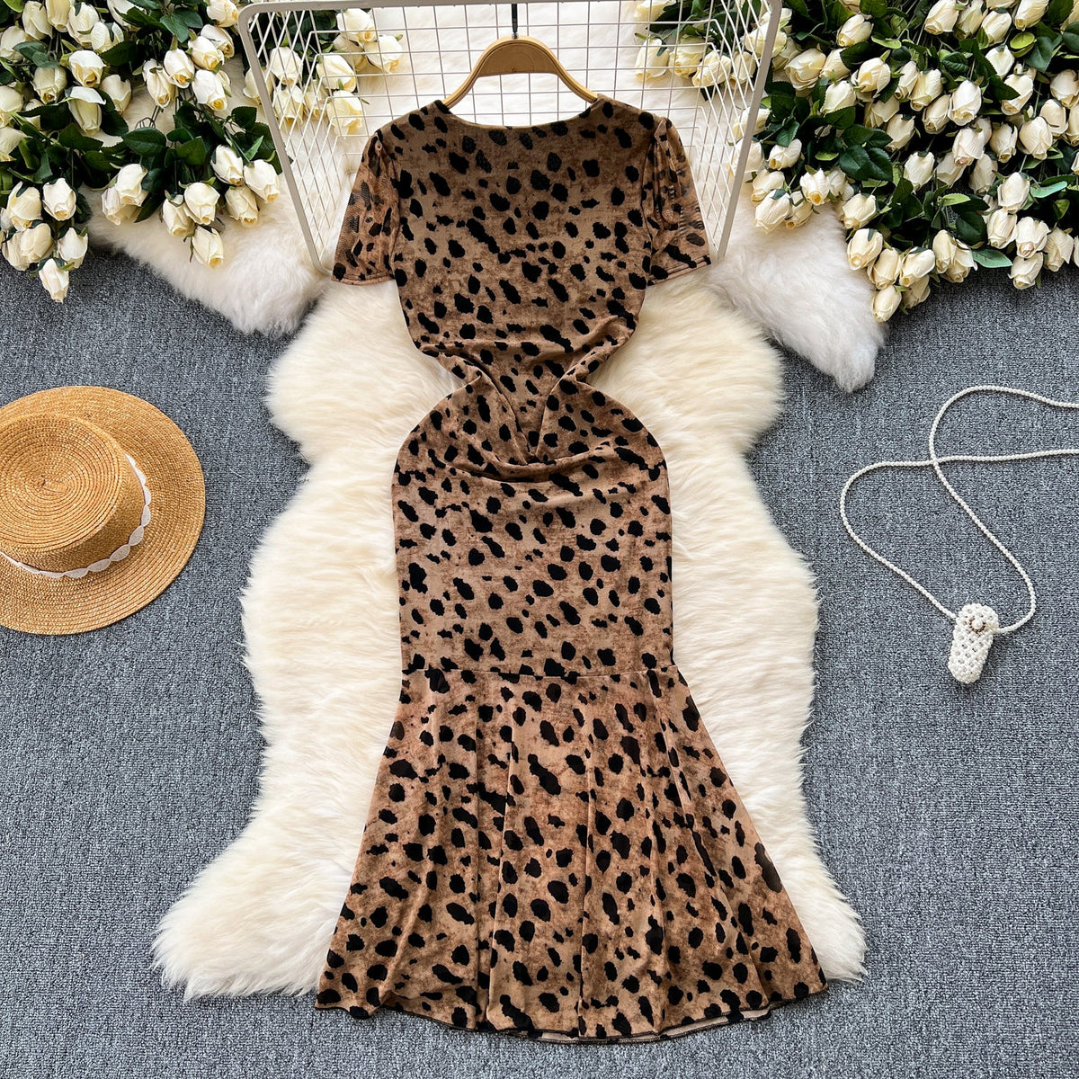 Elegant Printed Drawstring Fishtail Dress