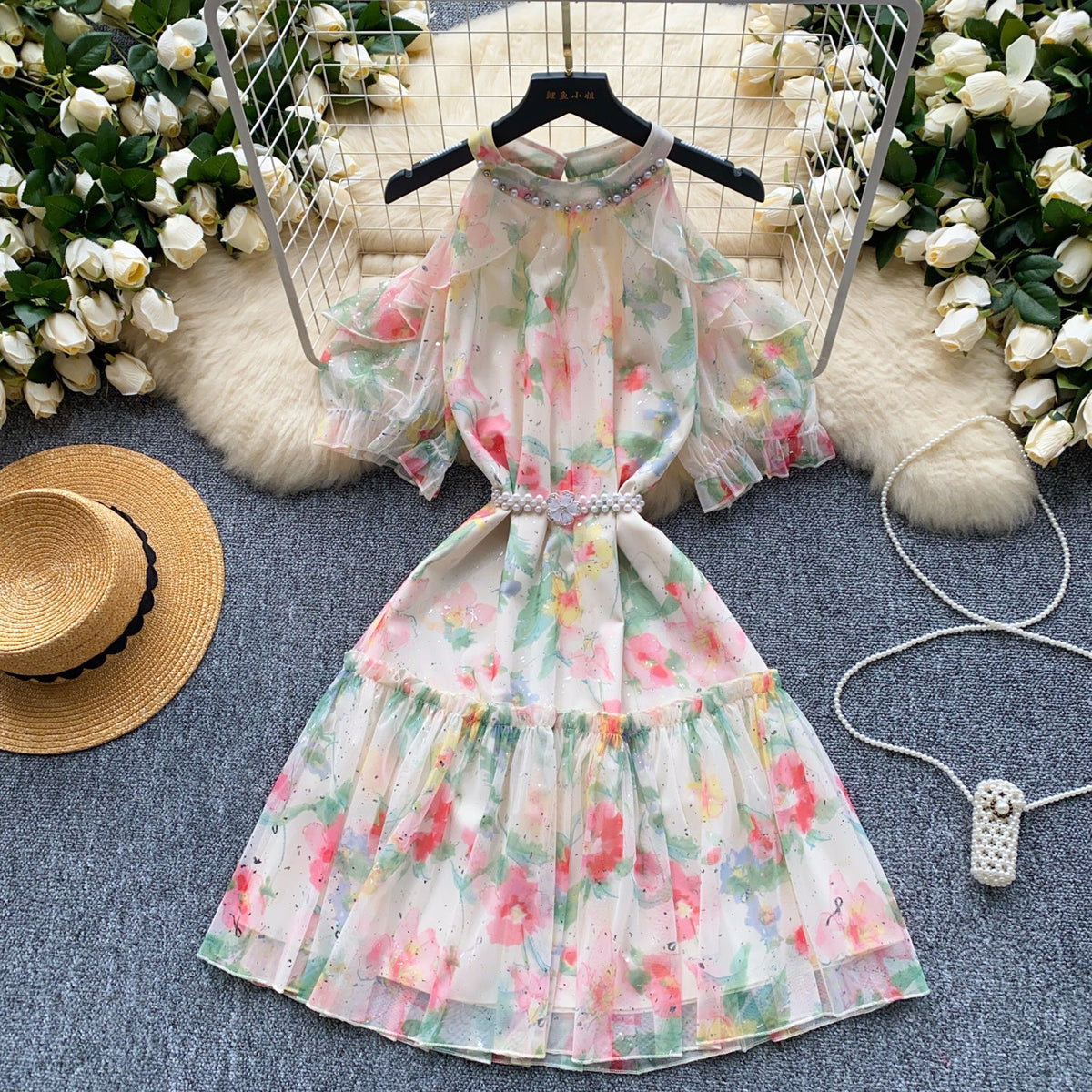 Fairy Beaded Hollowed Floral Dress