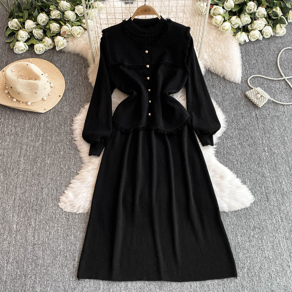 Woolen Vest&Sweater Dress Vintage 2Pcs