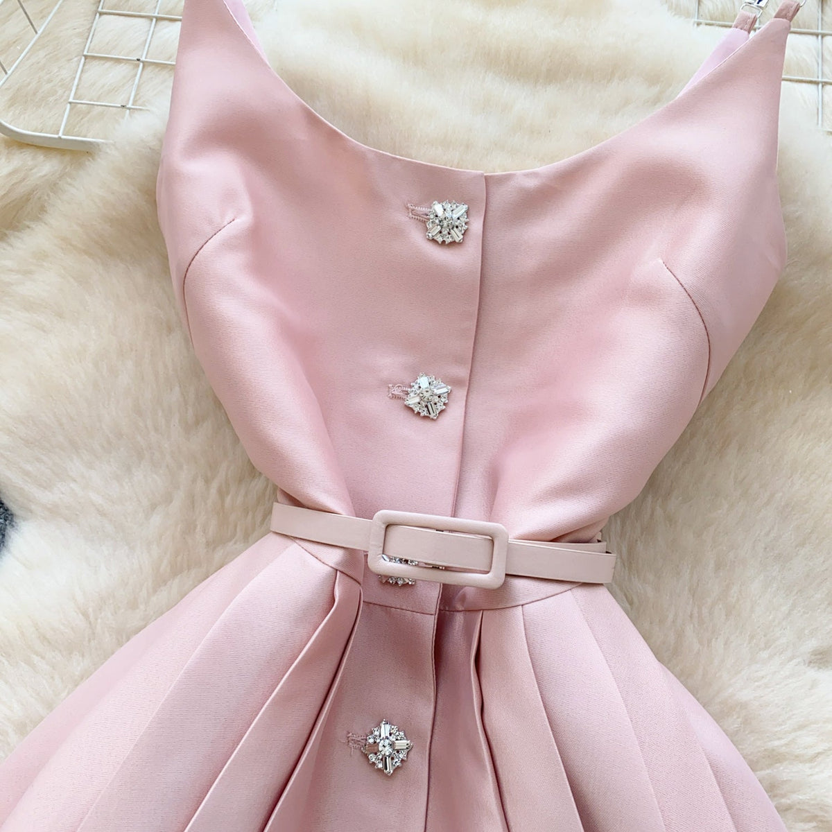 High-end Pleated Slip Dress with Belt