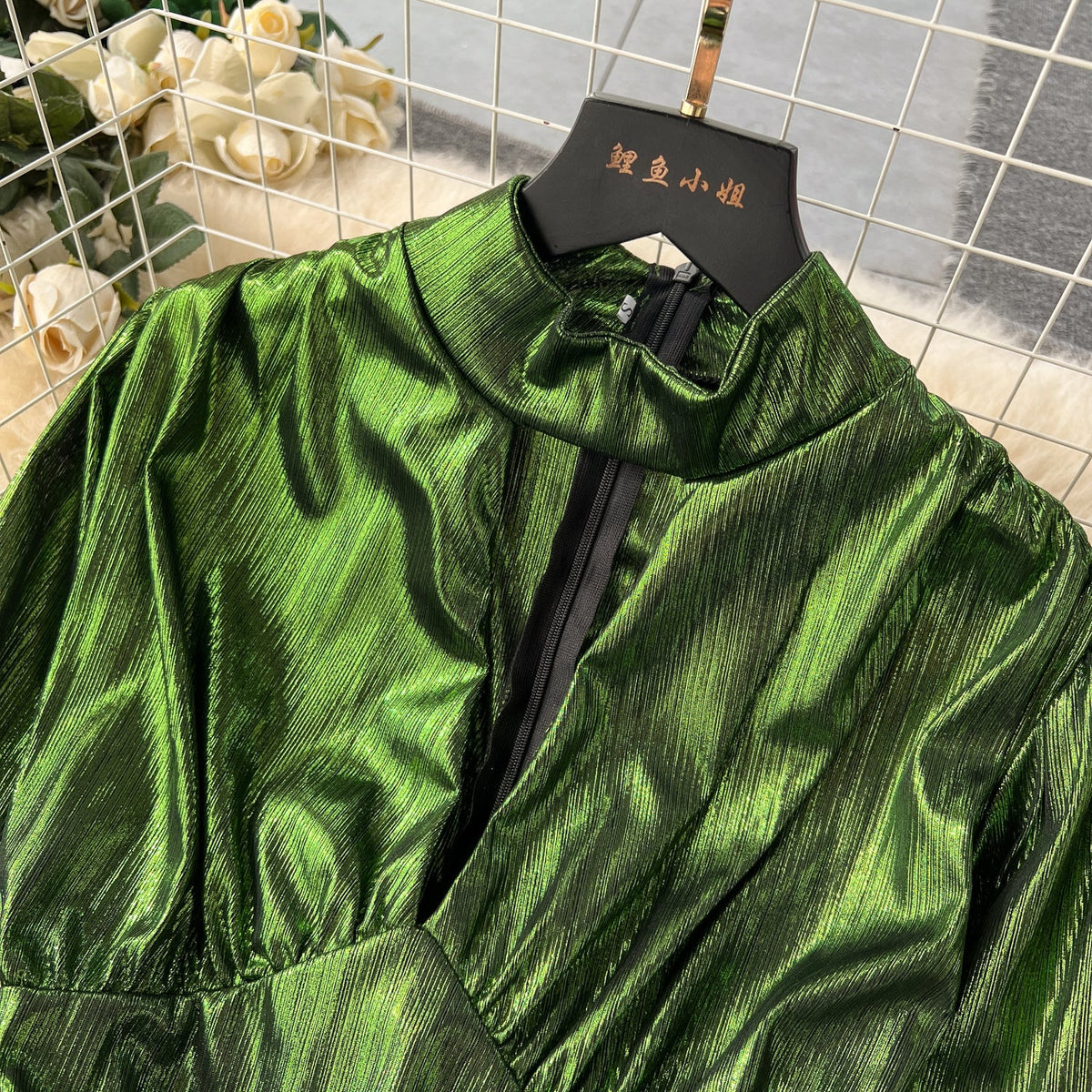 Deep V-neck Glossy Satin Dress
