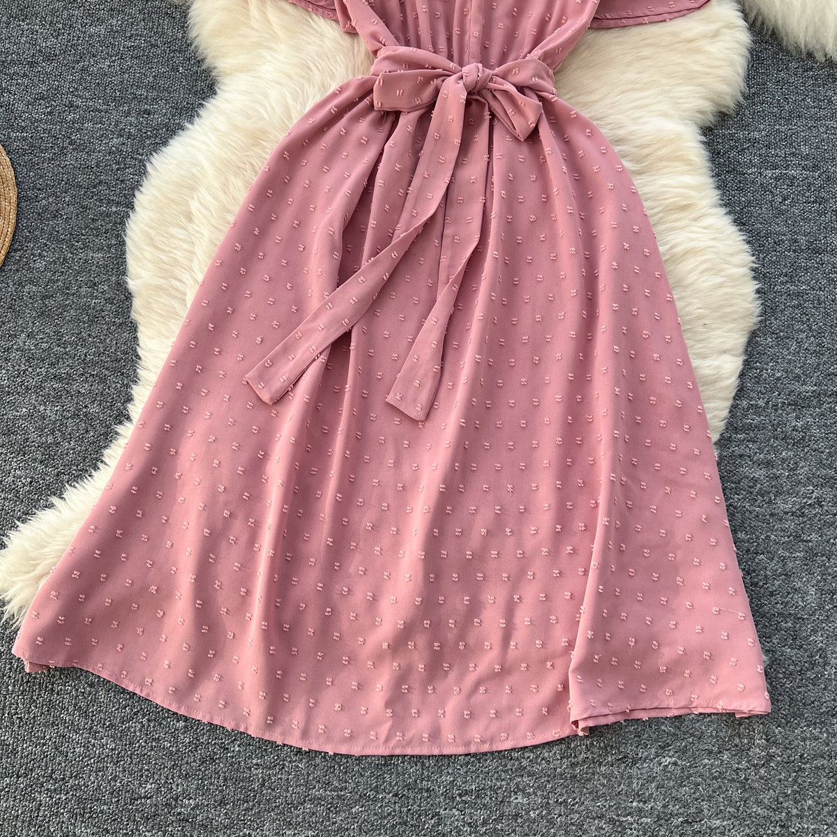 Mori Lace-up Pink Midi Dress