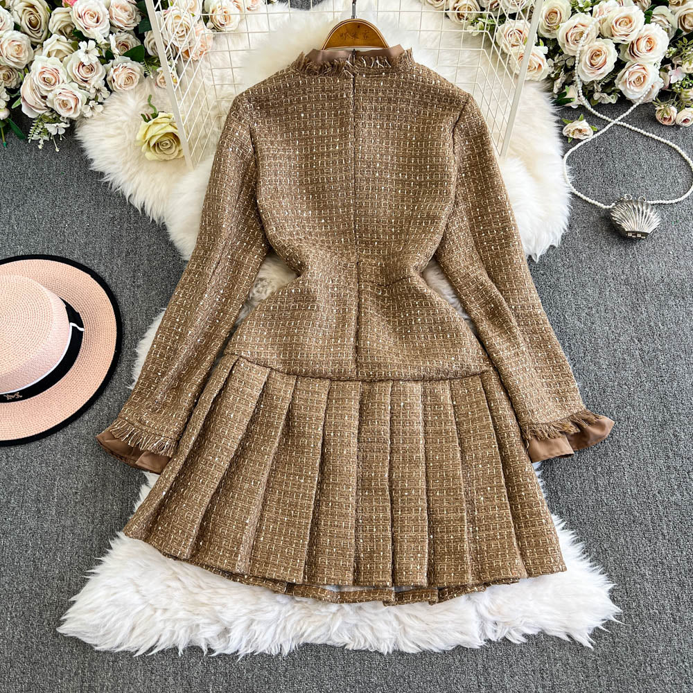 Faux Two-pieces Khaki Pleated Dress