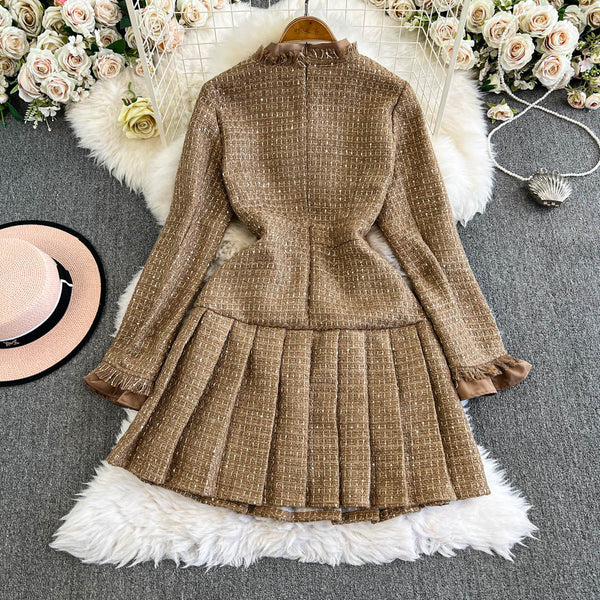 Faux Two-pieces Khaki Pleated Dress