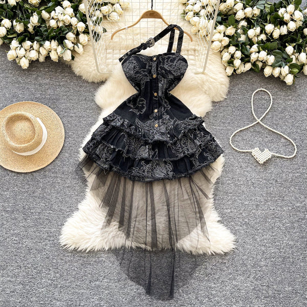 Vintage Distressed Denim Puffy Dress