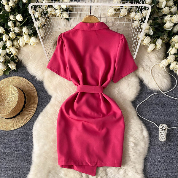 V-neck Suit Collar Lace-up Dress