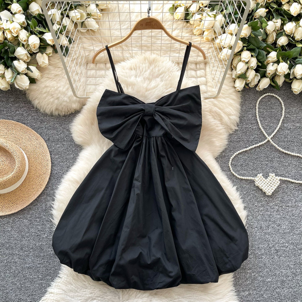 Chic Large Bow Elastic Slip Dress