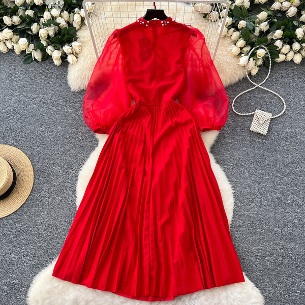 Rhinestone Studded Ruffled Mesh Dress