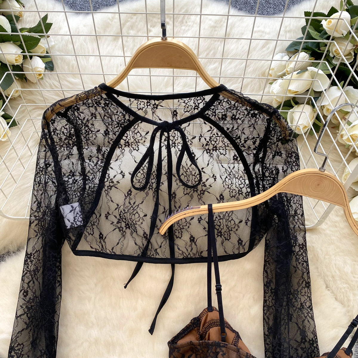 Embroidered Lace Black Puffy Dress