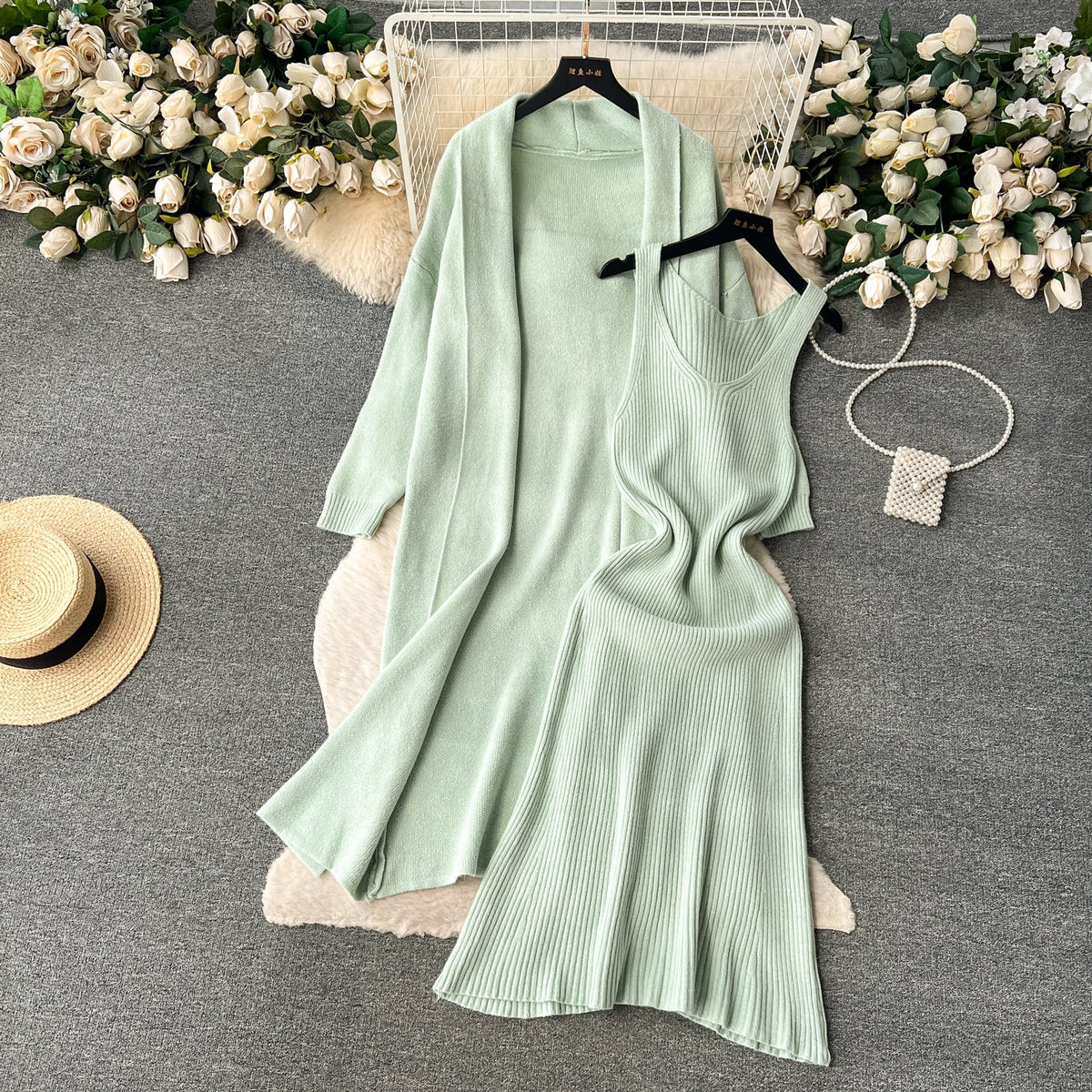 Loose Cardigan&Vest Dress Knitted 2Pcs