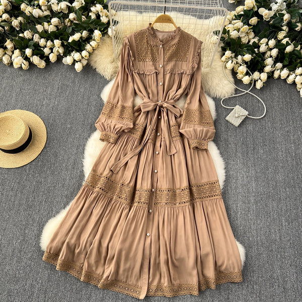Solid Color Lace Patchwork Dress
