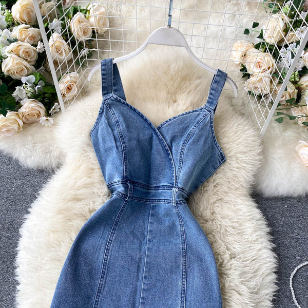 Chic Waist-slimming Denim Slip Dress