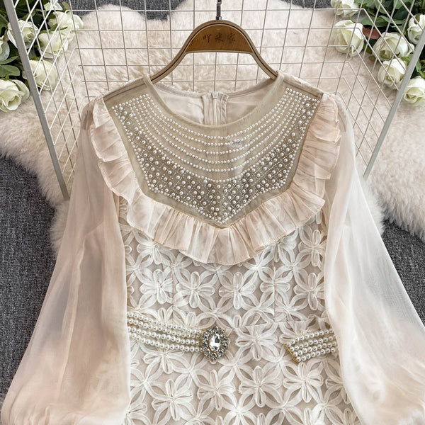 Courtly Beaded Delicate Lace Dress