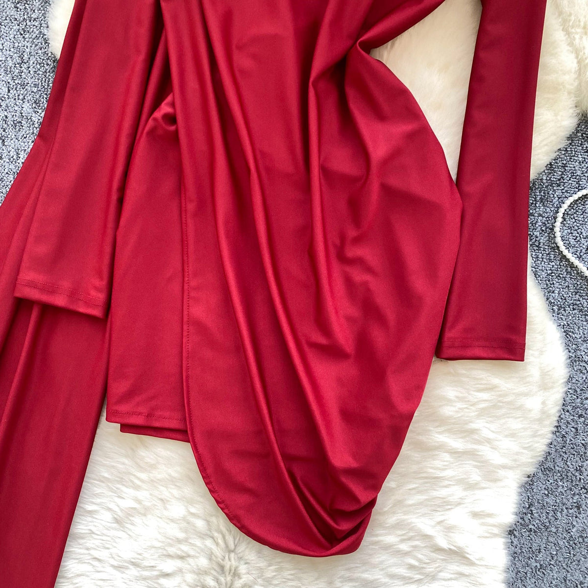 Irregular Design Turtleneck Dress with Ribbon
