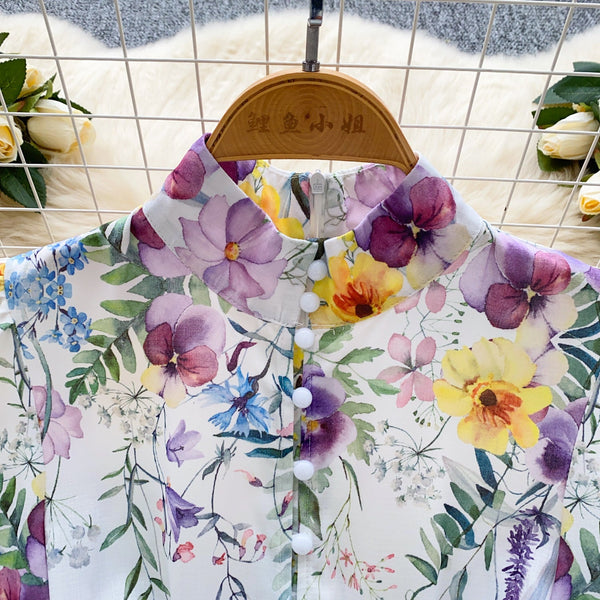 Stand Collar Floral Printed Shirt Dress