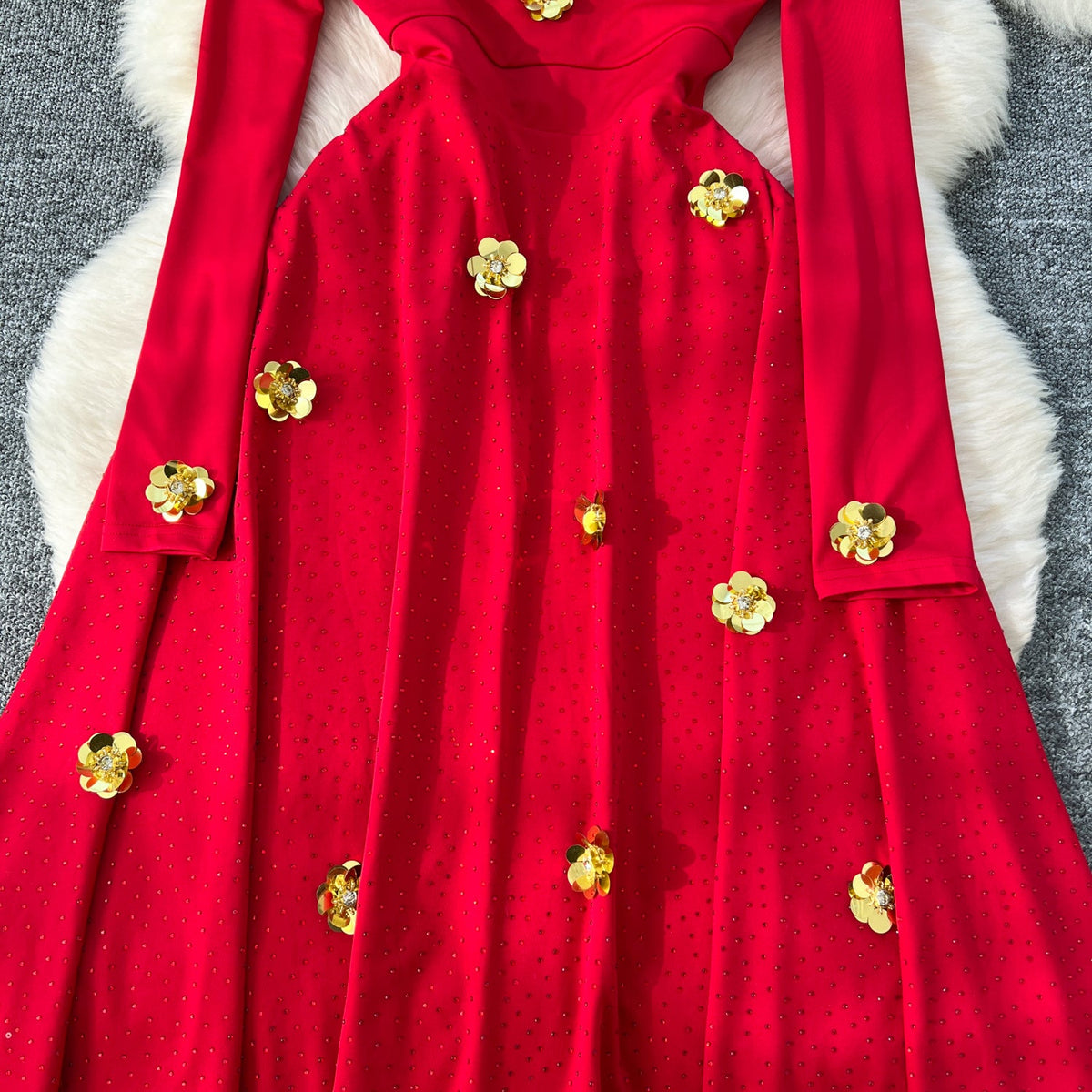 Sequin Beaded Floral V-neck Dress