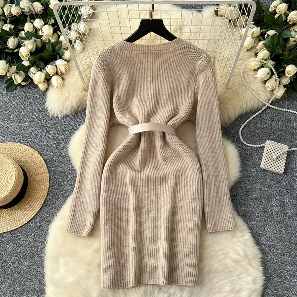 Metal Button Cardigan Dress with Belt