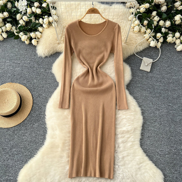 Simple Design Elastic Knitted Dress