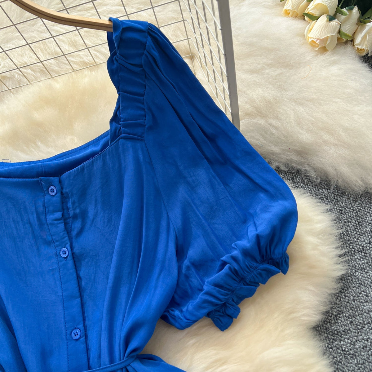 French Style Solid Color A-line Dress