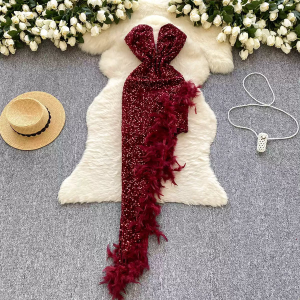 Irregular Design Sequined Velvet Dress