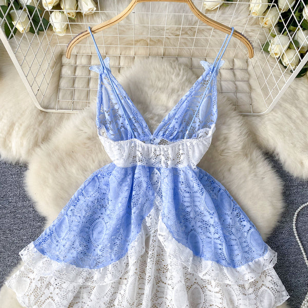 Color Blocking Embroidered Lace Dress