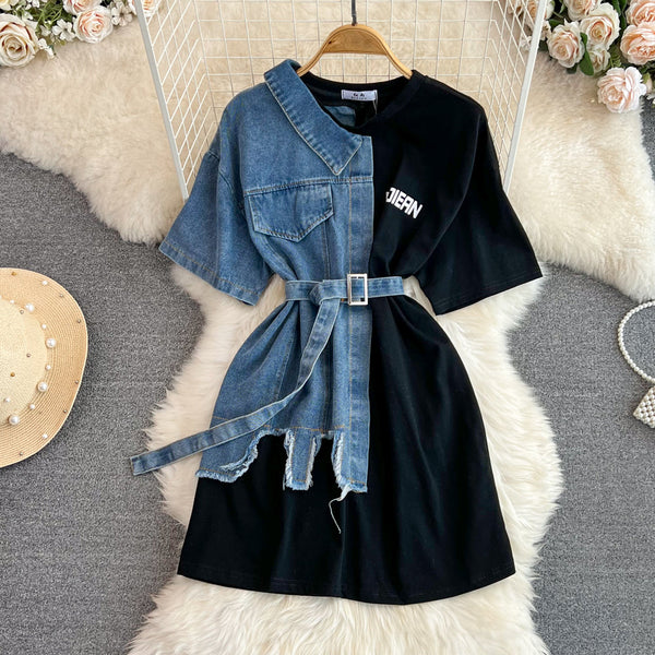 Vintage Renk Bloklama Patchwork Elbise