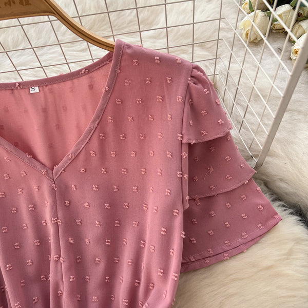 Mori Lace-up Pink Midi Dress