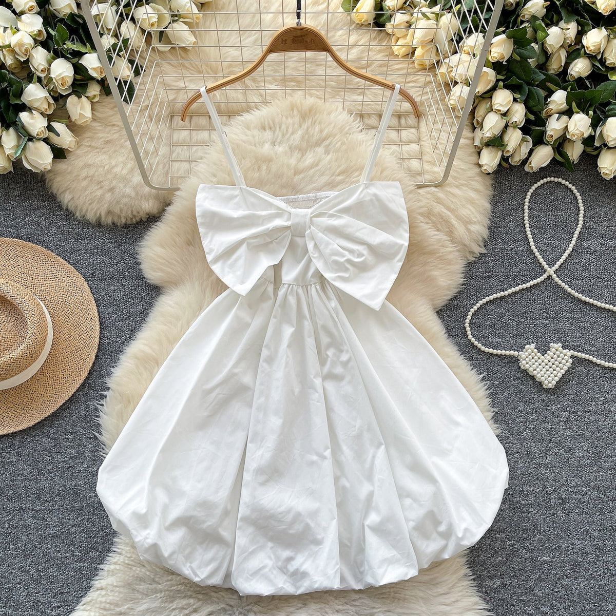 Chic Large Bow Elastic Slip Dress