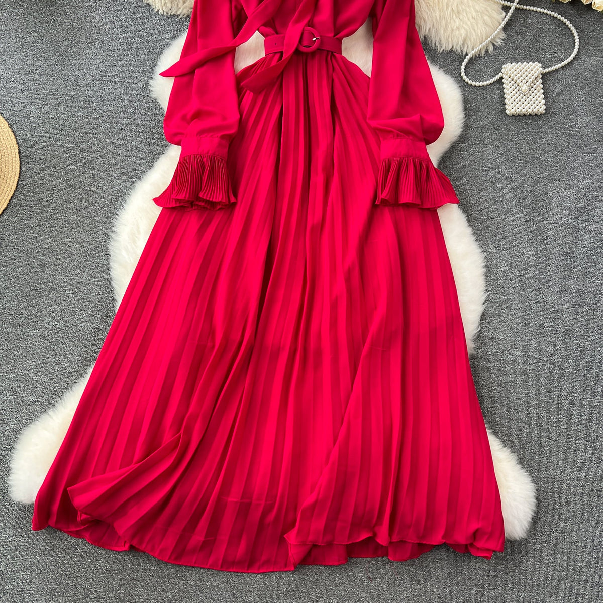 Solid Color Lace-up Shirt Dress