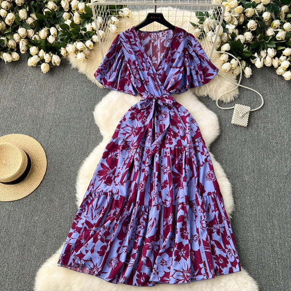 Vintage Ruffled Floral Chiffon Dress