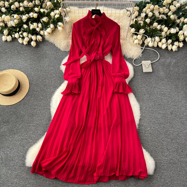 Solid Color Lace-up Shirt Dress