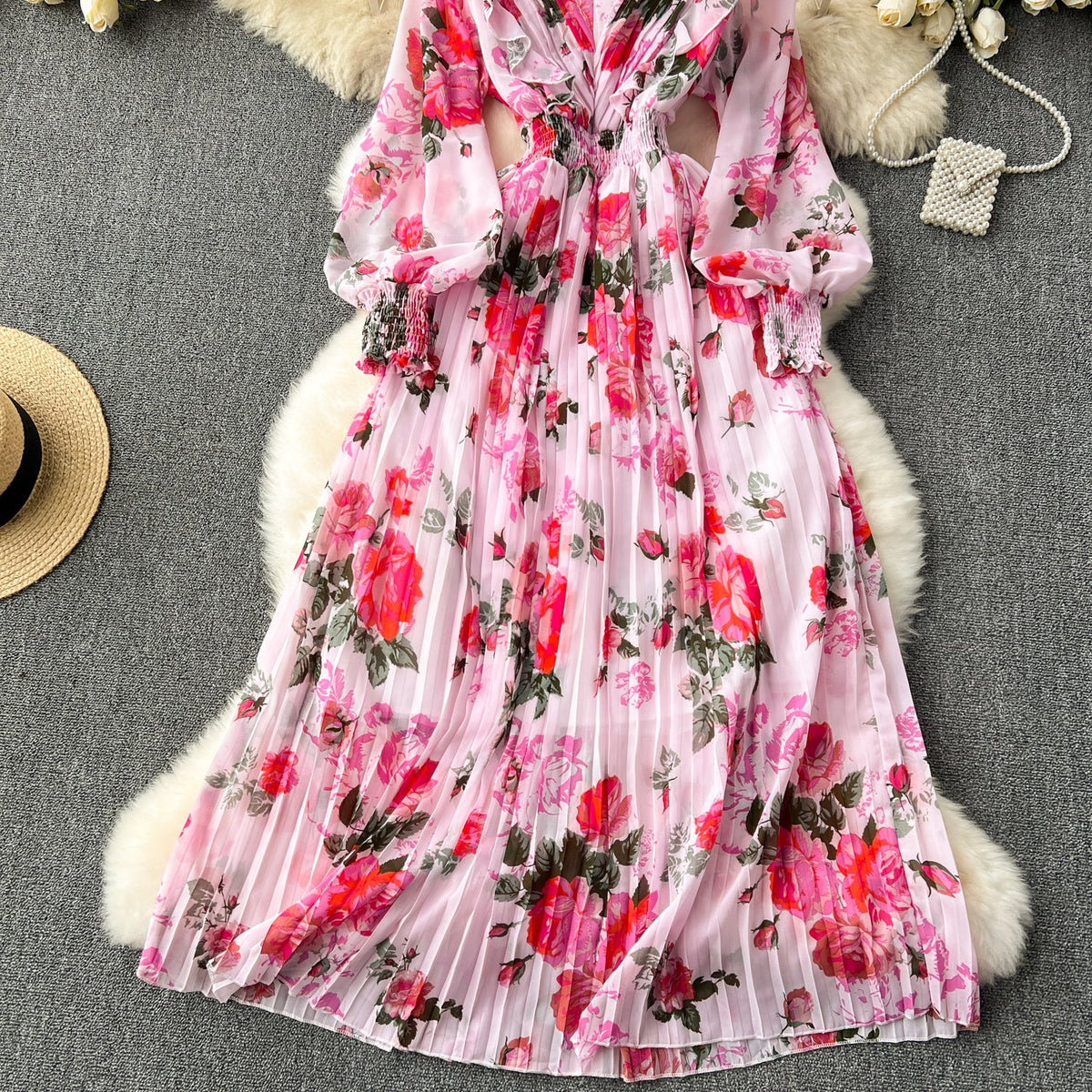 Fairy Pleated Floral Chiffon Dress