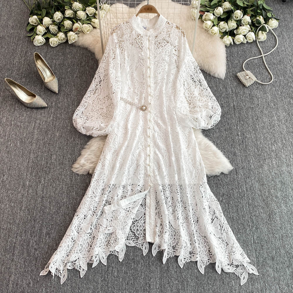 Hollow Embroidery Dress&Slip Dress 2Pcs