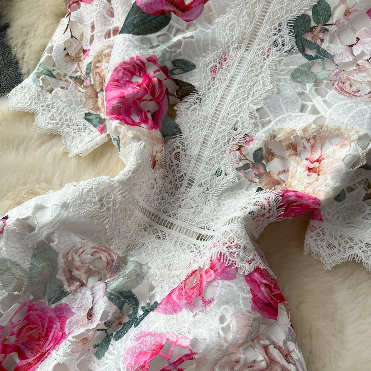 Elegant Floral Embroidered Lace Dress