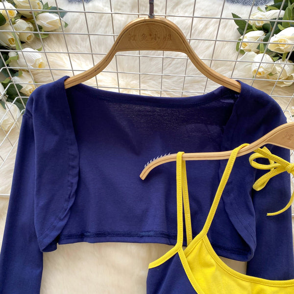 Lace-up Printed Dress&Cape Sexy 2Pcs