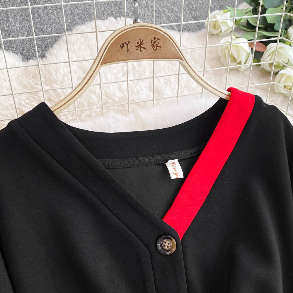 Niche V-neck Slim Sweatshirt Dress