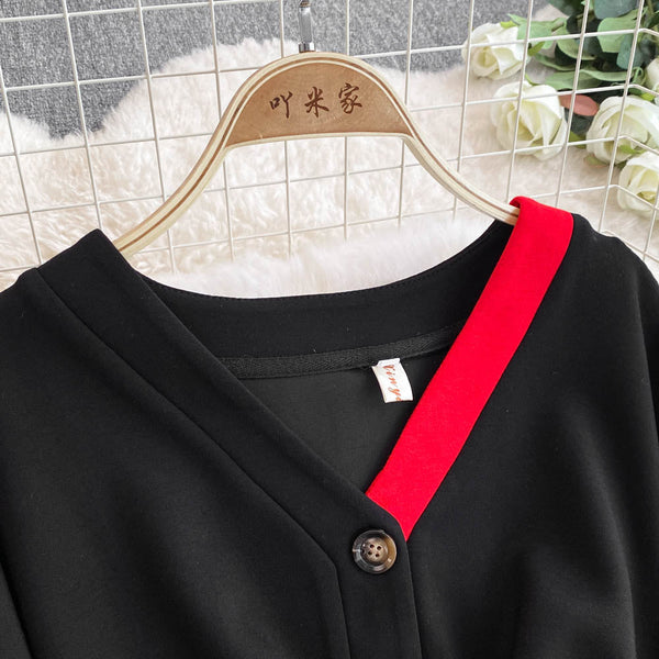 Niche V-neck Slim Sweatshirt Dress