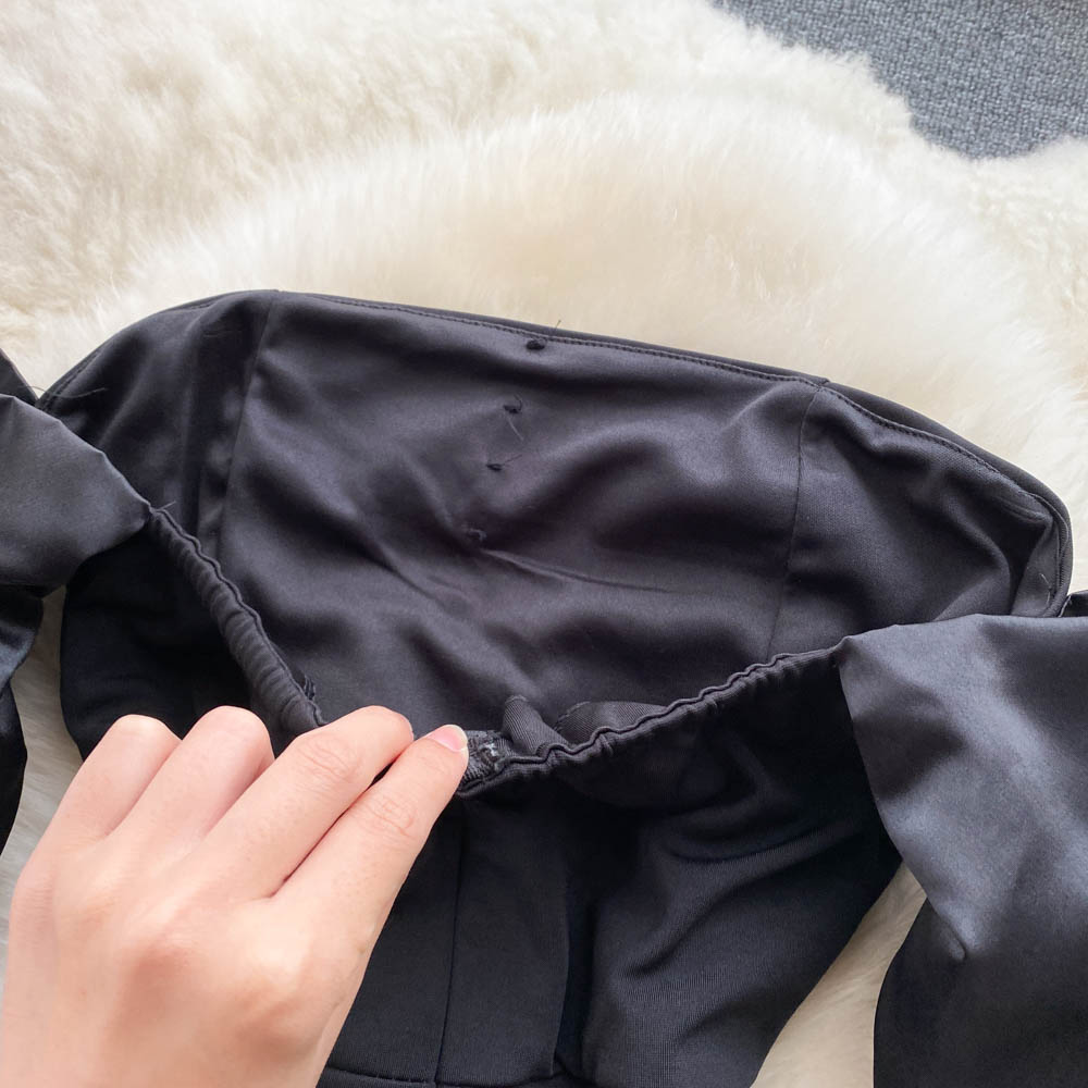 Off-shoulder Puffy Sleeve Black Dress