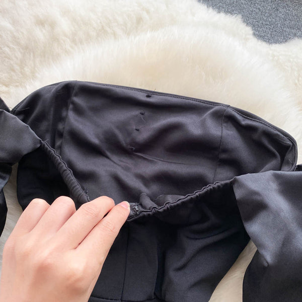 Off-shoulder Puffy Sleeve Black Dress