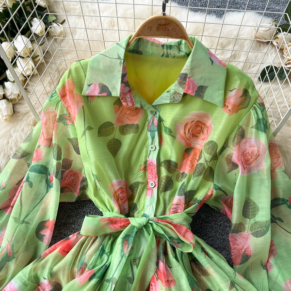 Floral Printed Layered Shirt Dress