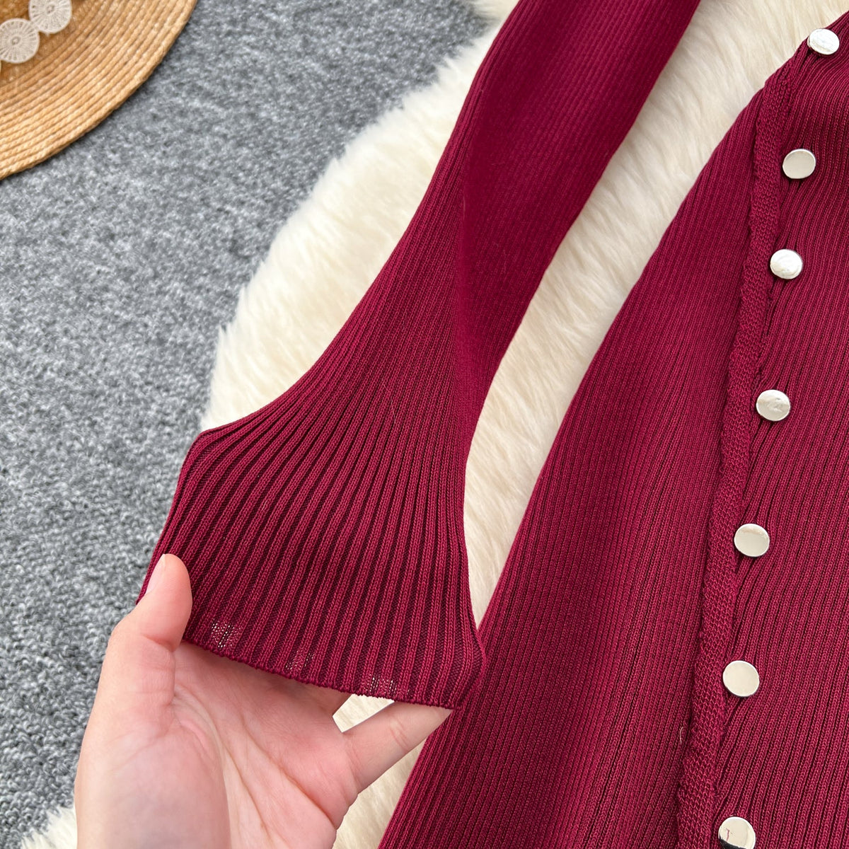 Half Turtleneck Metal Button Knitted Dress