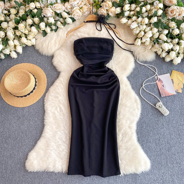 Solid Color Off-shoulder Dress with Choker