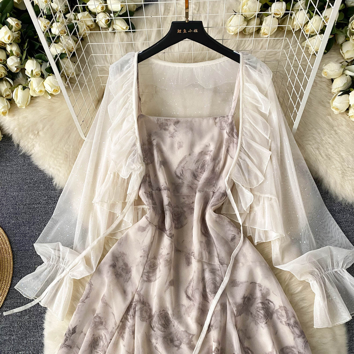 Sunscreen Cardigan&Floral Slip Dress 2Pcs