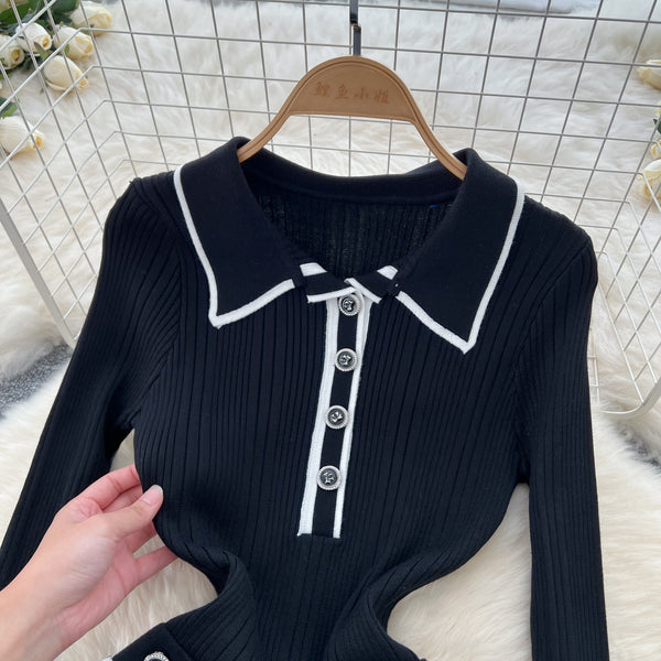Vintage Polo Collar Knitted Dress