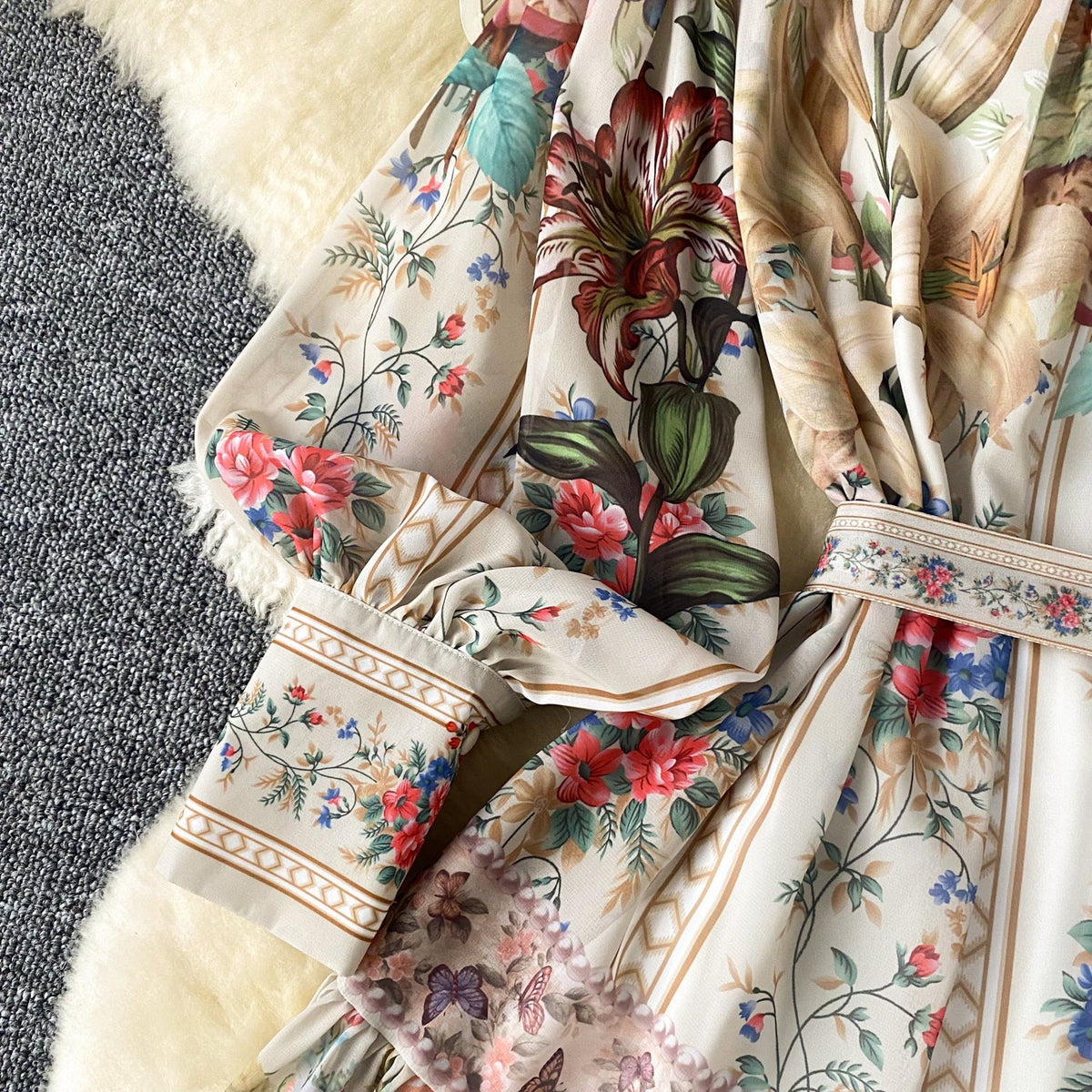 Courtly Lace-up Floral Shirt Dress